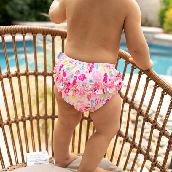 Green Sprouts Baby Snap Reusable Swimsuit Diaper-Pink Sealife