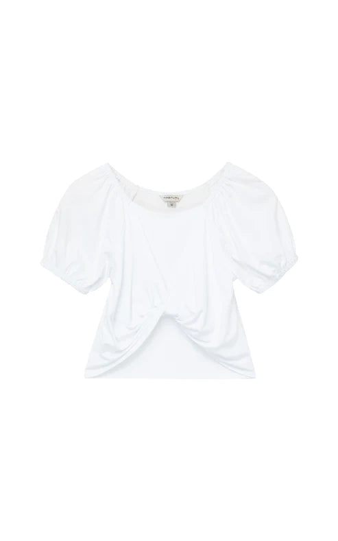 Habitual Girl Twist Front Puff Sleeve White Top